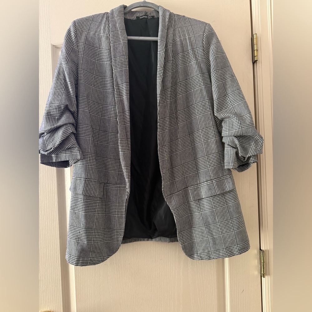 Boohoo Oversized Plaid Blazer | Size 14 | Black & White Check